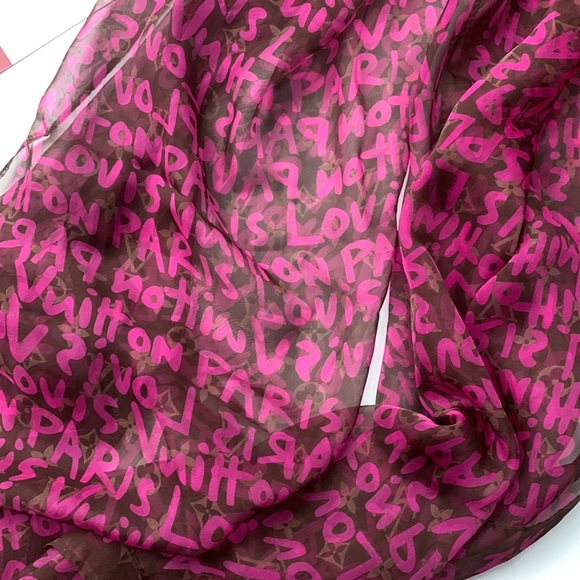 RARE Louis Vuitton Limited Edition Neon 💕Pink LV Stephen Sprouse Graffiti Scarf - Picture 12 of 16